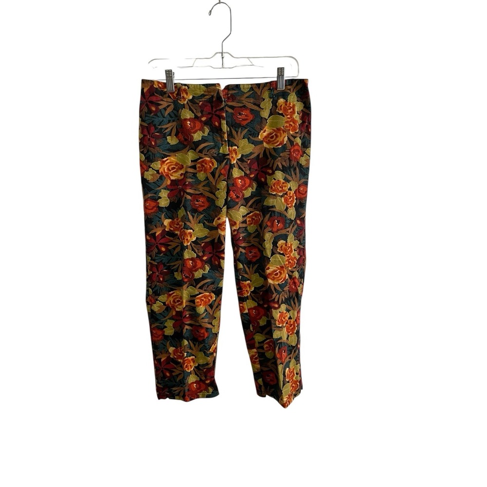 Vtg Turning Point Floral Pants‎ Womens 10 Stretch Tapestry Print Autumn Boho 31"